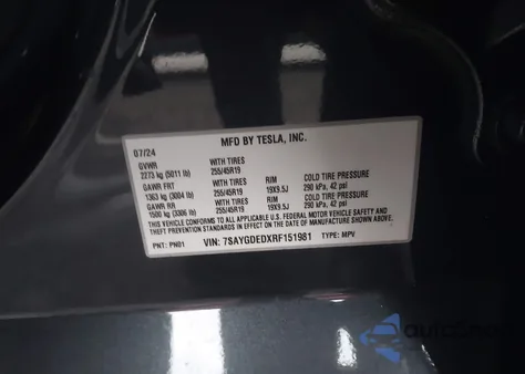 2024 Tesla Model Y Long Range Dual Motor All-Wheel Drive/Rwd из США, поврежденный, VIN 7SAYGDEDXRF151981